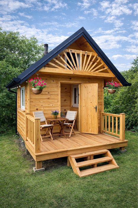 Domek całoroczny w stylu góralskim – Tiny House dla dzieci i dorosłych, do sadu i na dzialke ROD, pod wymiar, ocieplony, smart rozwiazania, natura
