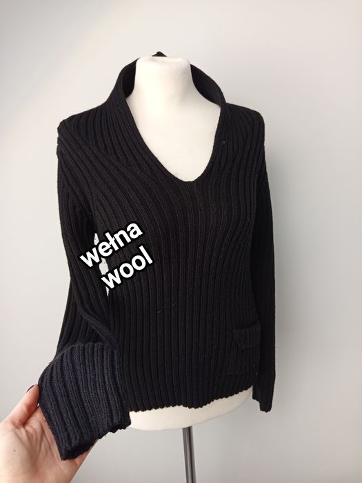 Zimowy premium sweter czarny joop wełniany damski S gruby ciepły