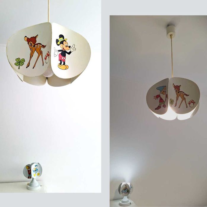 Candeeiros vintage DISNEY (Teto + Mesa) anos 70/80. Vintage lamps