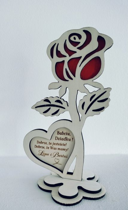Drewniana wieczna róża prezent dla Babci Dziadka personalizacja