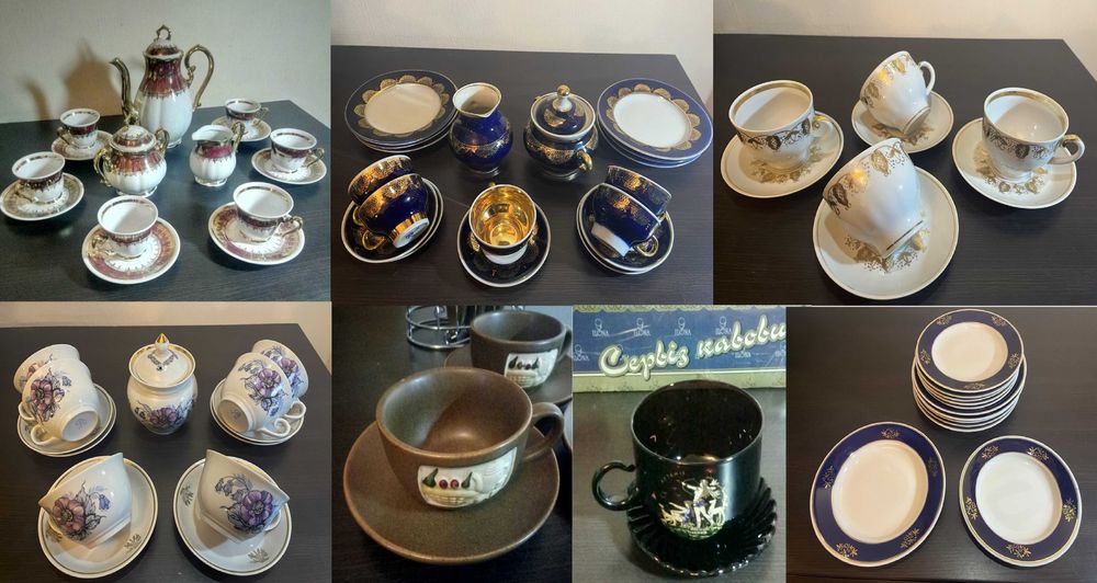 Чайные, кофейные сервизы, новые и бу, тарелки кобальт с позолотой