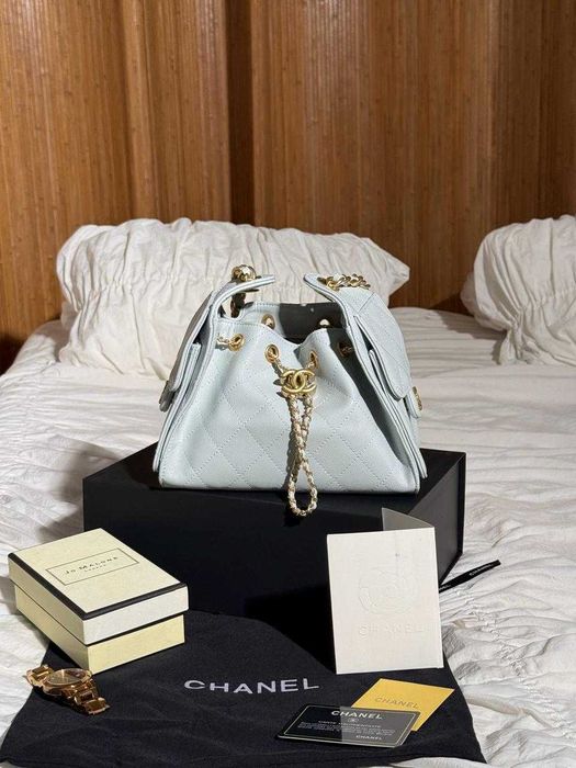 Chanel 25 Micro Handbag in Grained Calfskin in Light Blue Gold/Мікросумка Шанель