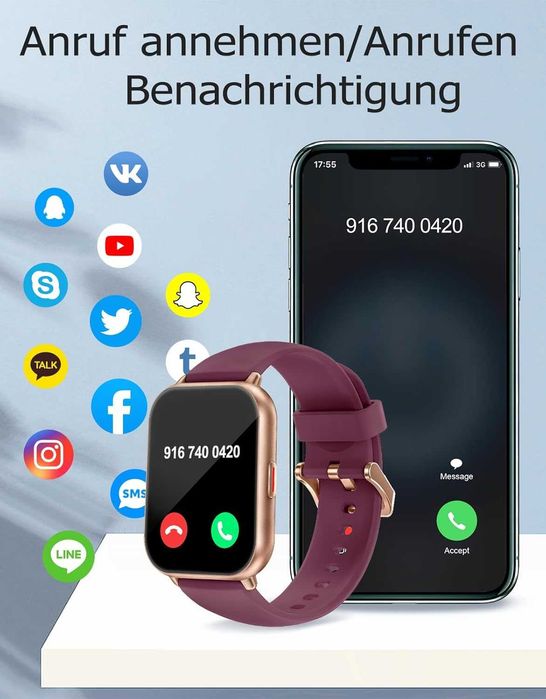 RUIMEN Smartwatch z funkcją telefonu, smartwatch dla kobiet
