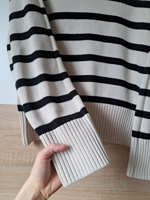 Gina Tricot damski sweter kremowy czarny paski L też M S wiosna lato
