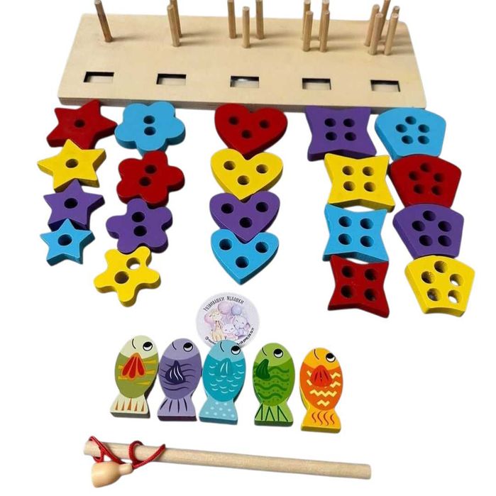 Drewniany sorter kształtów z wędką magnetyczną 3w1