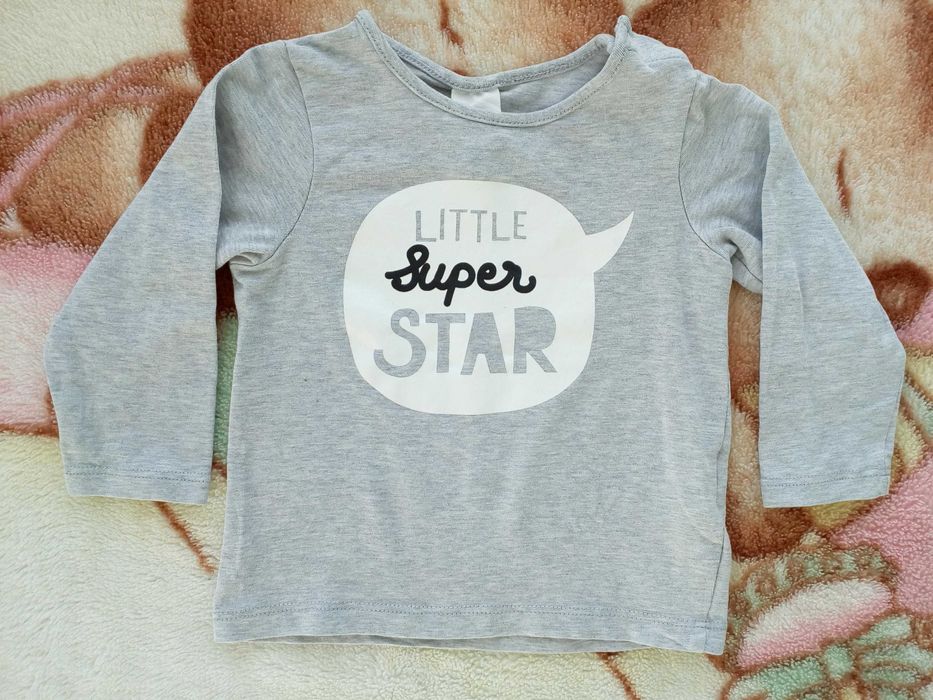 Szara bluzka z długim rękawem H&M 68 gwiazda star jak nowa