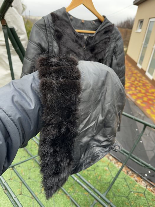 Шкіряна куртка з хутром норки