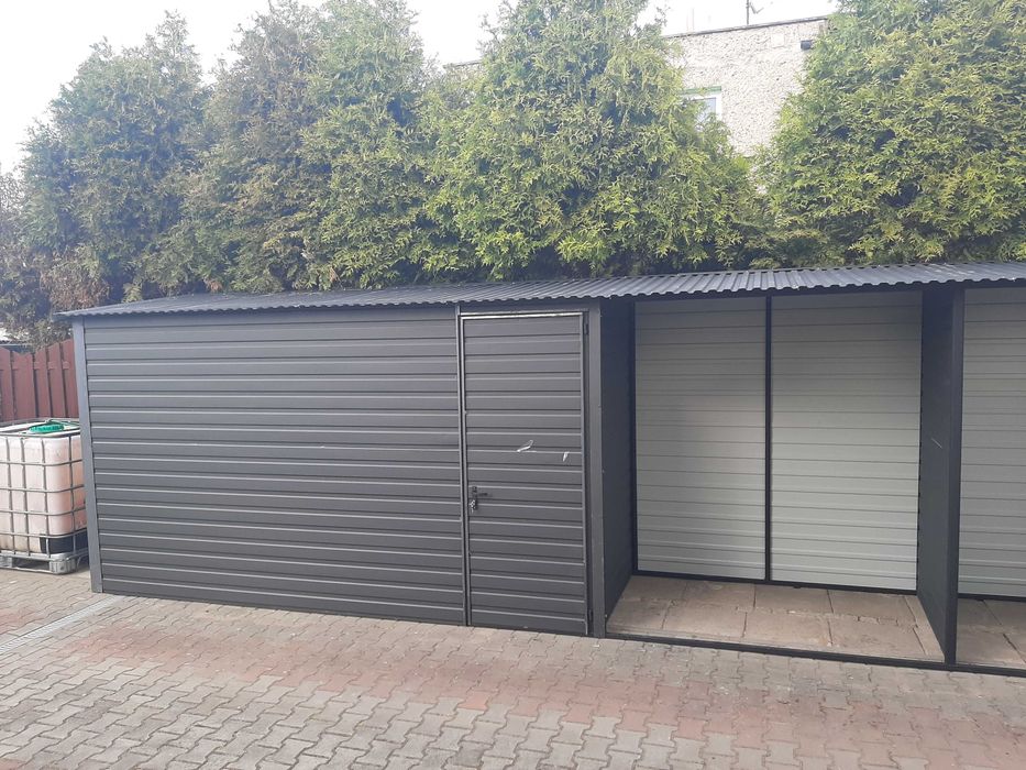 Garaż Blaszany GRAFITOWY + Bramy Uchylne - Garaże Blaszane - Maj-Blach