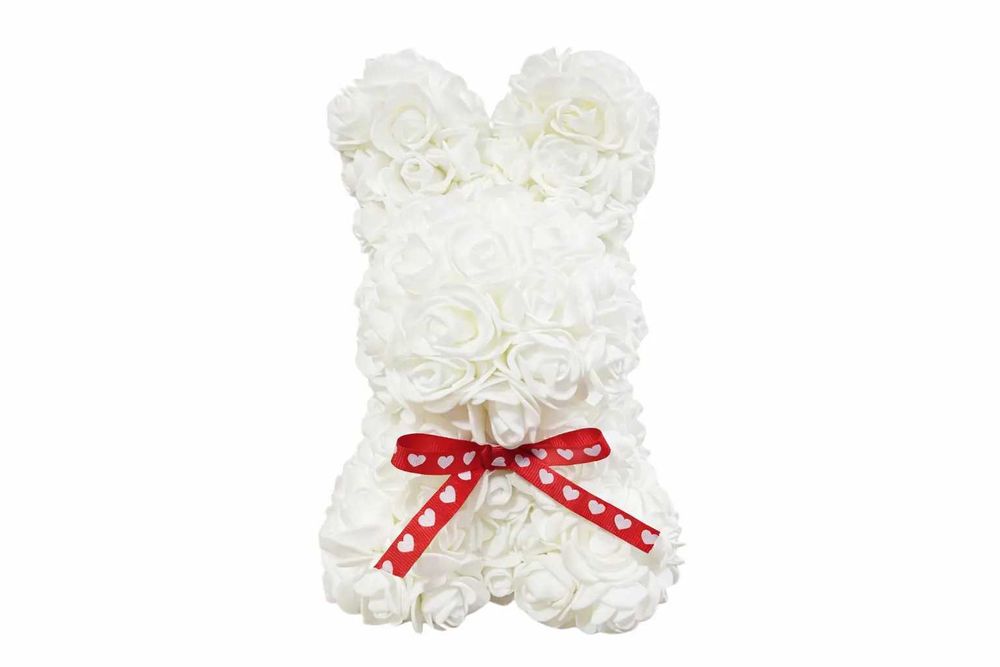 Подарунок дівчині мамі Зайчик з 3D троянд 25 см Подарок девушке маме