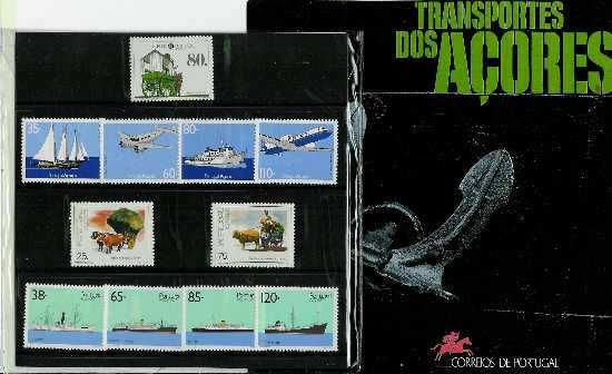 Carteira tematica CTT Transportes dos Açores com 11 selos novos