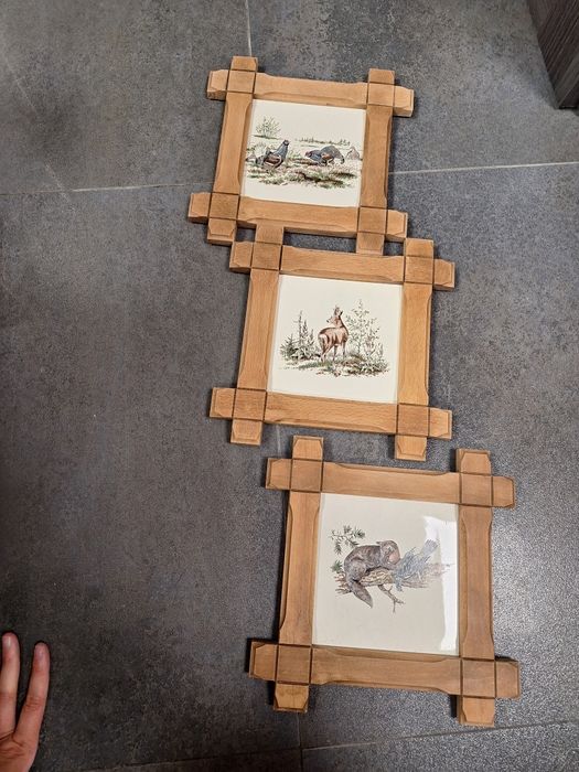 3 obrazy zwierzęta obrazki drewniana rama