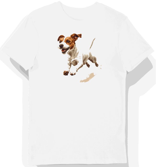 Koszulka męska biała z nadrukiem skaczącego Jack Russell Terriera M
