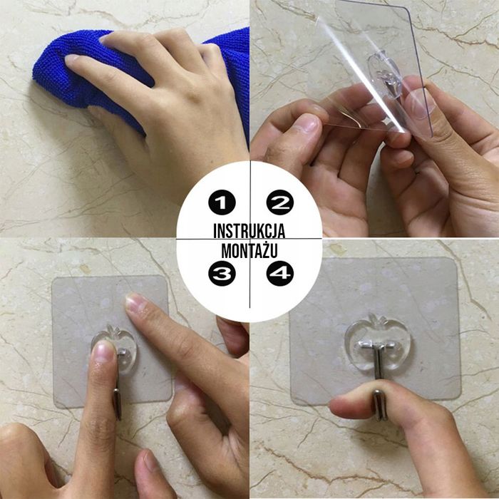 Zestaw samoprzylepnych wieszaków hak przezroczysty haczyk 12szt