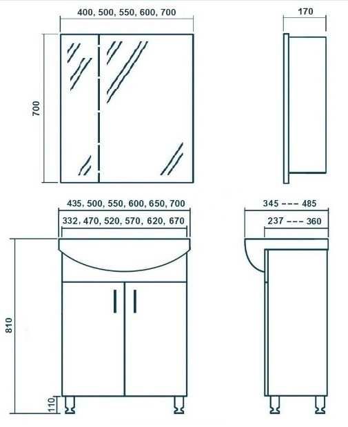 Комплект мебели в ванну: тумба с умывальником  и зеркальный шкаф.