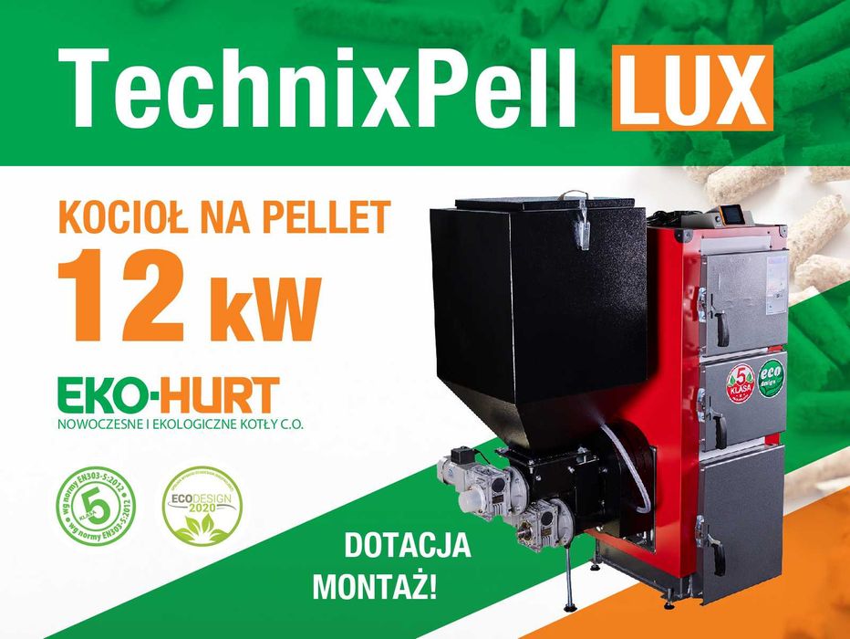 Kocioł TechnixPell Lux na pellet 12kW - ekologiczny piec z dotacją