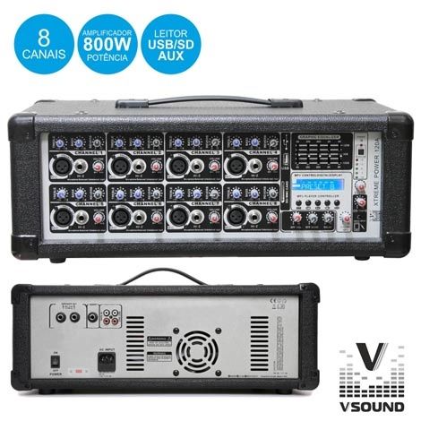 Amplificador Áudio Profissional 8 Canais 800Wmáx VSOUND