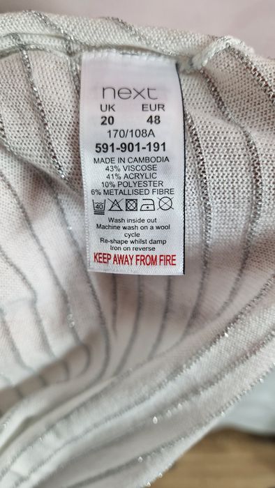 Bluzka/sweterek z rękawem 3/4 na wiosnę next 48 4xl plus size biała w