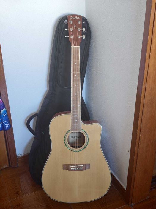 Guitarra Eletroacústica Harley Benton D-120CE NT + Saco Thomann + Cordas Elixir