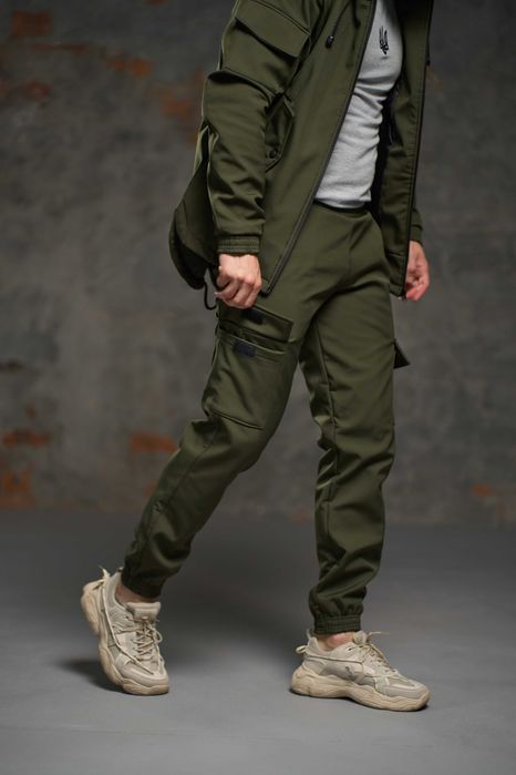 Штани карго чоловічі зимові теплі з флісом хакі