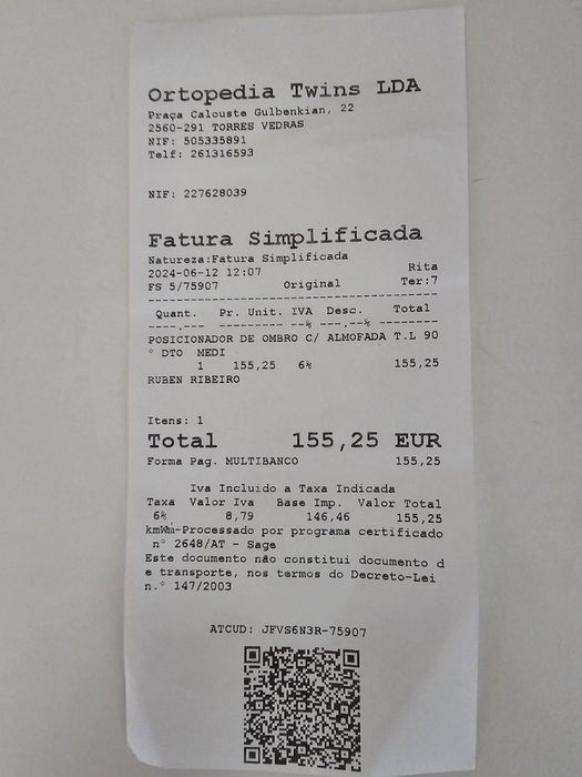 Órtese para posicionamento em 5° de abdução e rotação neutra