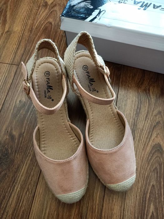 Espadryle różowe na koturnie, rozm.39