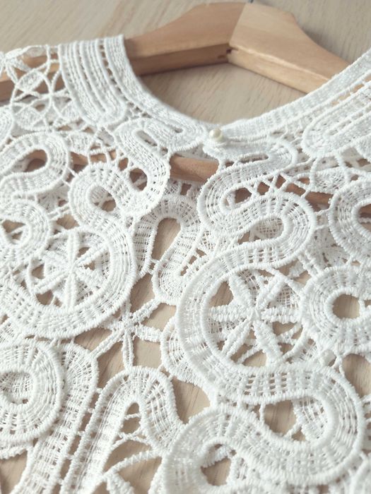 Biały Haftowany Kołnierzyk Doczepiany Odczepiany Fałszywy Kołnierz