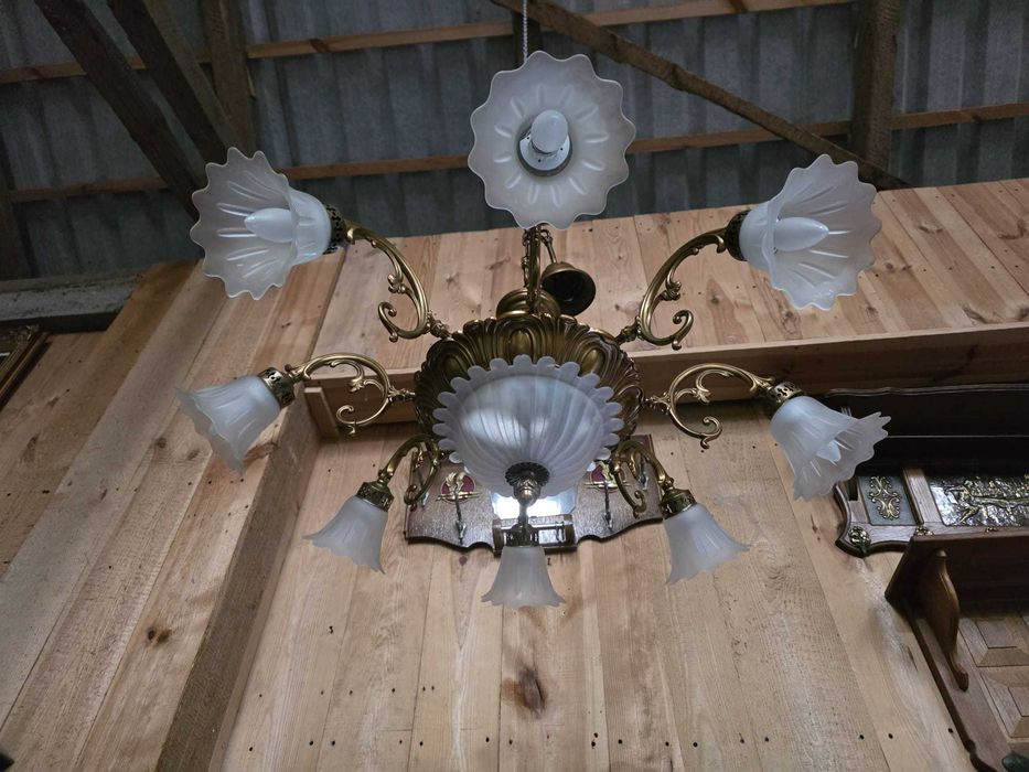 Żyrandol mosiężny z kloszami | 8 punktów światła #2276 Stylowy Węgrów