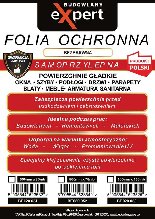 Samoprzylepna Folia Ochronna do Drzwi i Okien 75m