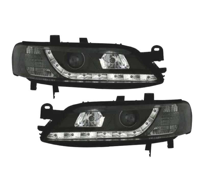 FARÓIS FRONTAIS LUZ DIURNA LED PARA OPEL VECTRA B 95-98 FUNDO PRETO