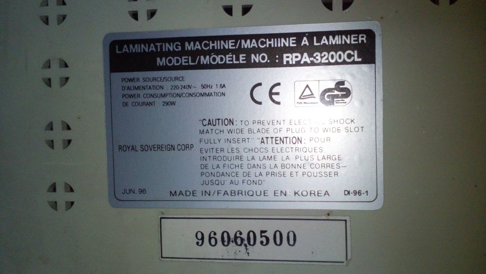 Plastificadora Royal Sovereign A3 RPA-3200CL
