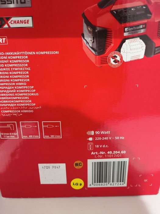 Akumulatorowy kompresor Einhell PRESSITO 18/S25+ bateria