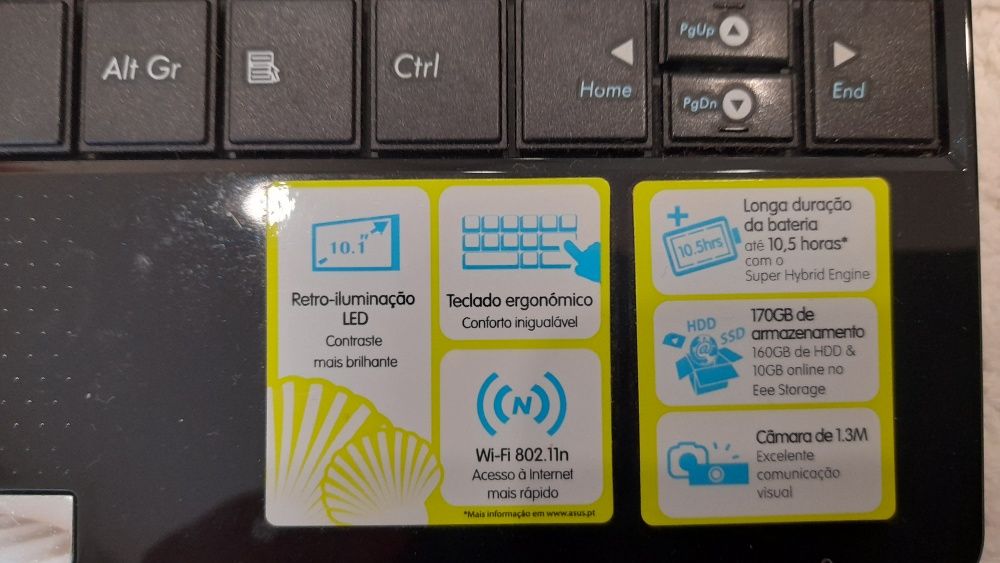 Notebook EeePC ASUS 1005HA-BLK091X (Intel Atom N280 1.66 Ghz)