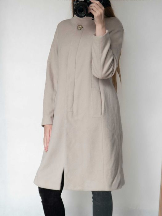 Płaszcz wełniany Aryton beżowy kamienny 42 44 XL XXL polska marka