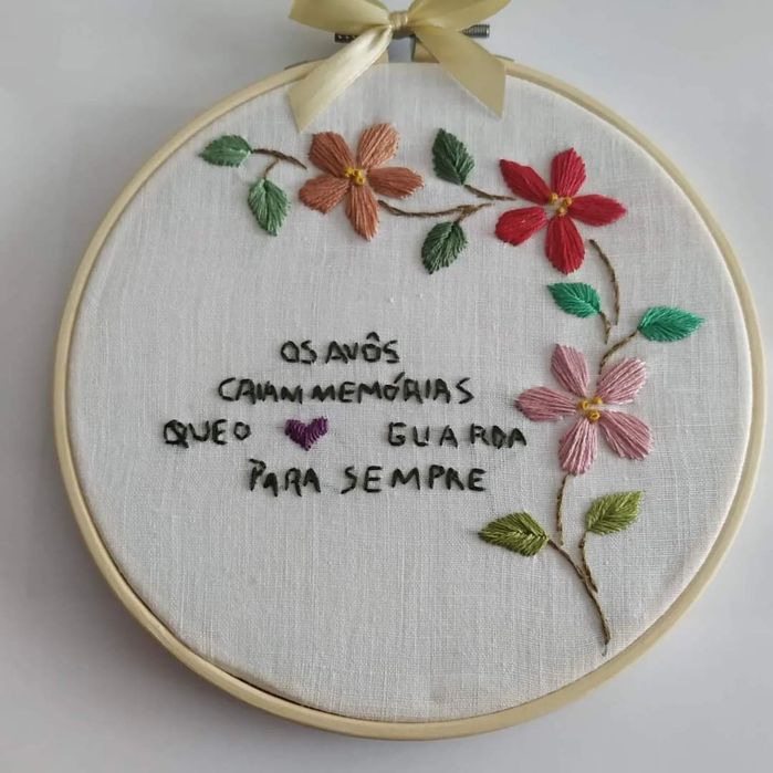 Embroidery on linen hoop commemorating Grandparents' Day
