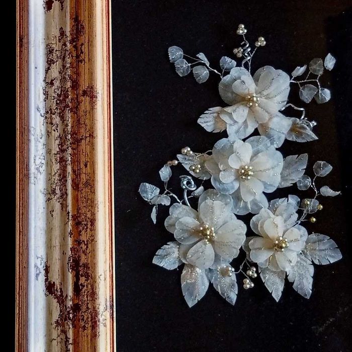 Invulgar quadro floral artesanato Açoriano escamas de peixe