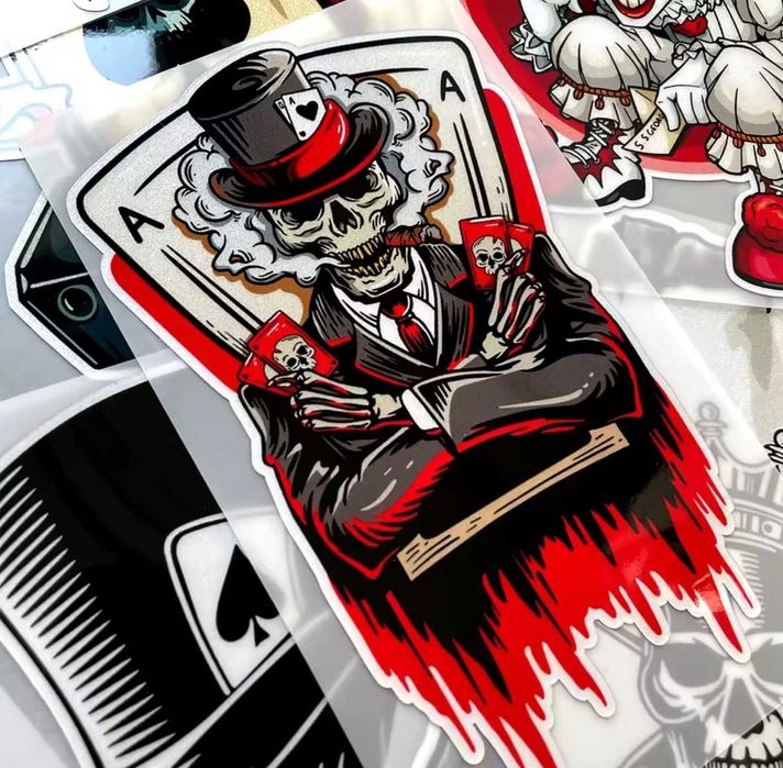 Naklejka PEE-B-199 Śmiertelne karty,15x9cm,1szt.design,hulajnoga,rower