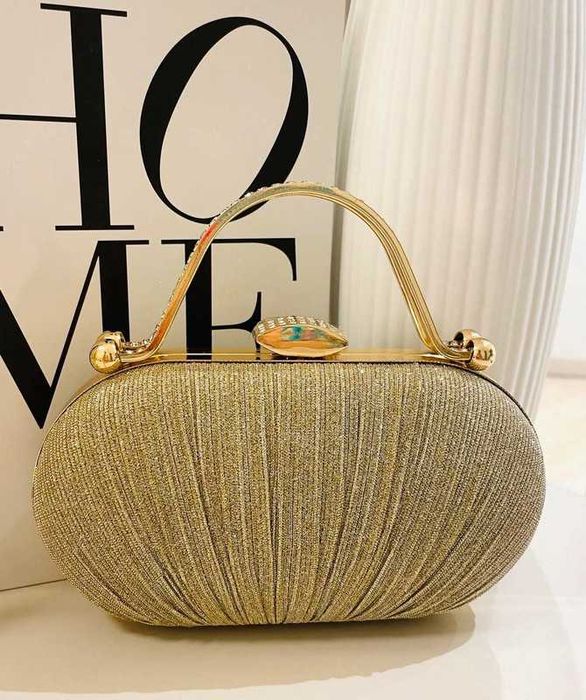 Torebka wizytowa kopertówka złota brokatowa na łańcuszku wesele