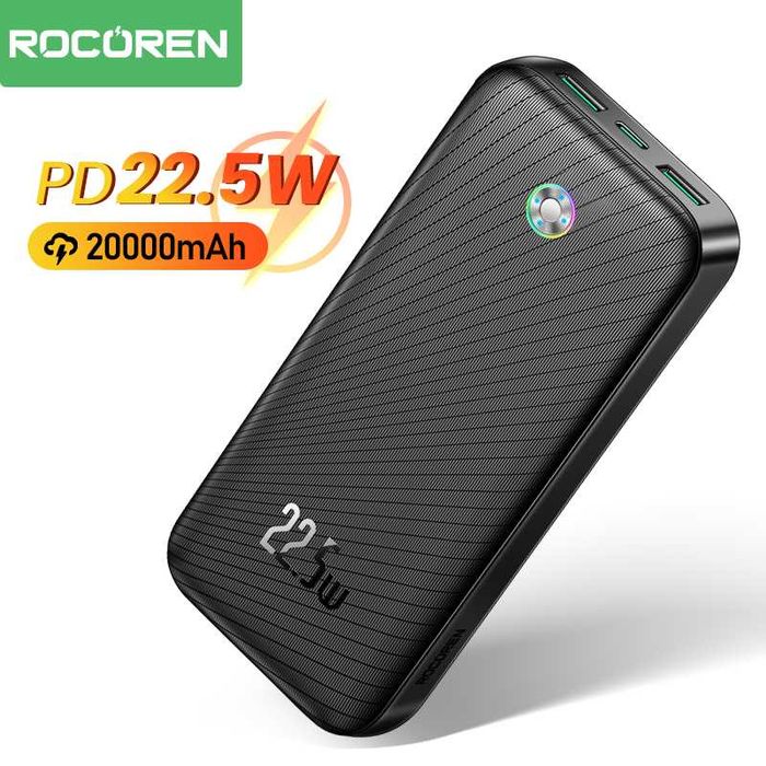 ПовербанкRocoren 22.5W Power Bank 20000mAh QC PD 3.0 Fast Charging