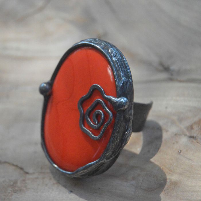 Orange - ceramiczny regulowany pierścionek witrażowy uniwersalny