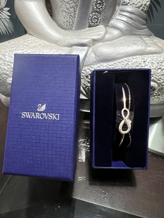 Swarovsky Bracelete Hyperbola Infinity, Branca, Lacado a rosa dourado