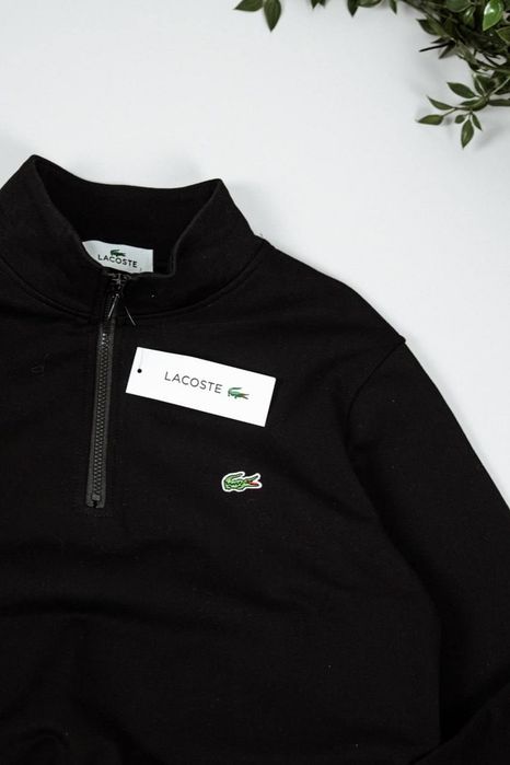 Свитшот Lacoste на молнии — мужской, черный/серый, воротник-стойка