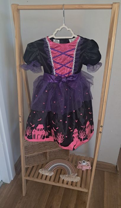 Czarownica 98 przebranie bal 3 halloween sukienka tiul czarna różowa