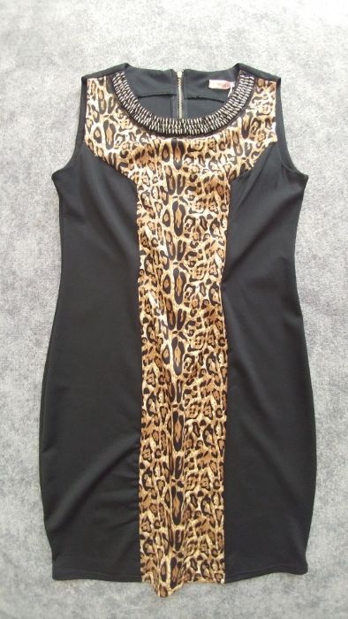 Sukienka cętki panterka Efekt wyszczuplenia Elastyczna S M