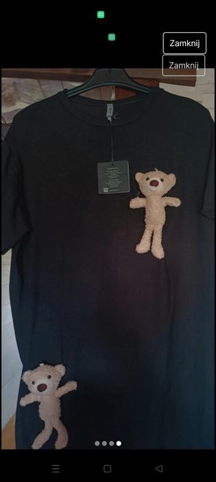 Piękna, czarna tunika z misiami