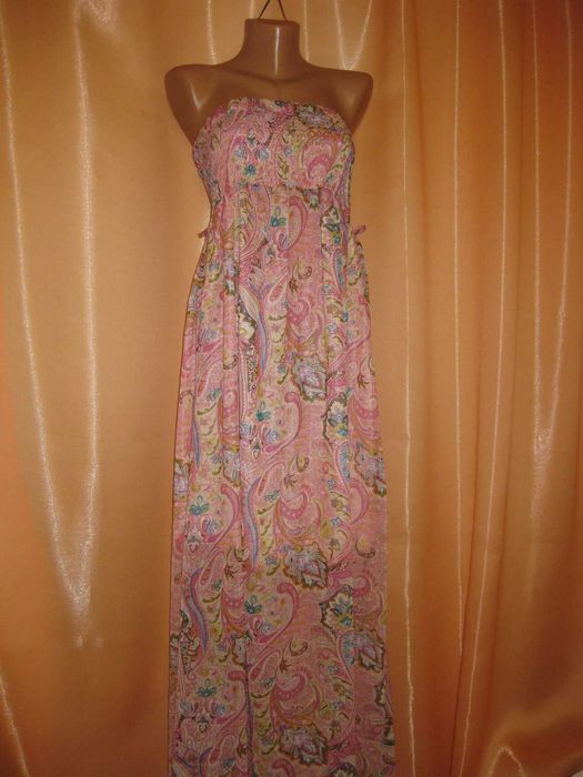 довгий шифоновий рожевий легкий летючий сарафан М Pussycat