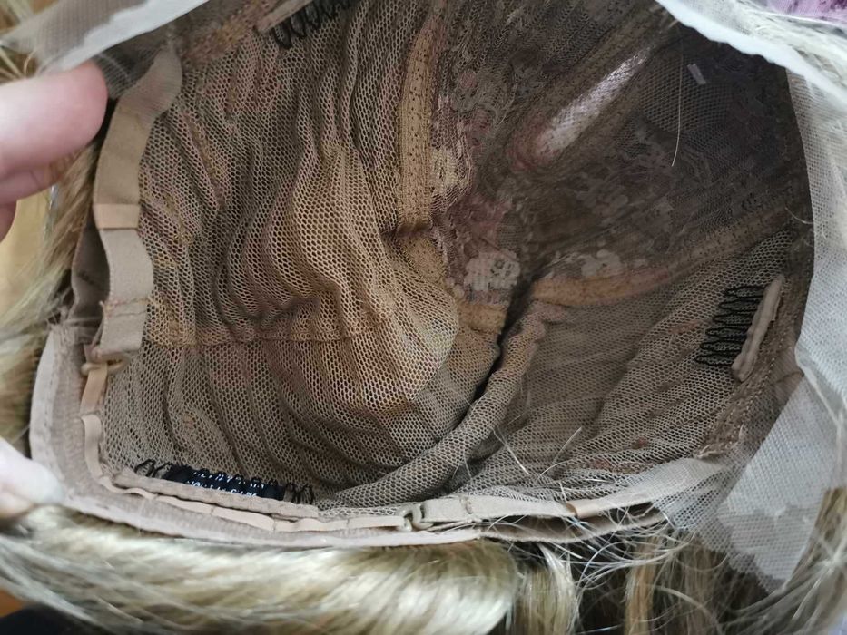 peruka z naturalnych włosów 50 cm pół lace front T blond nowa