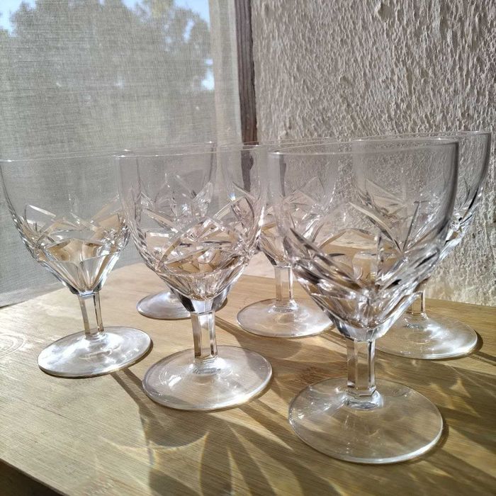 Conjunto de 6 Copos Antigos de Vinho em Cristal – Estado Impecável