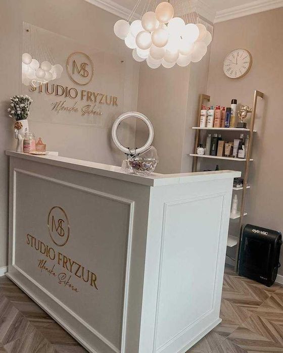 Recepcja kosmetyczna fryzjerska  lada  logo lustrzane DOSTĘPNA OD RĘKI