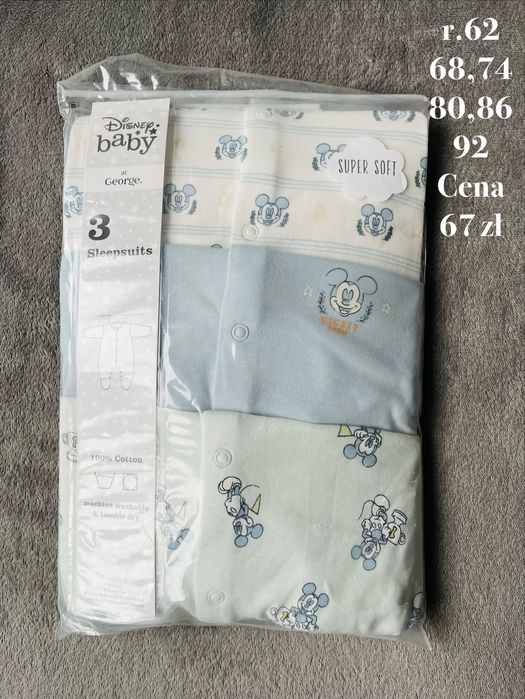 Pajace Mickey 3-pak, rozm 62,68,74,80,86,92 George