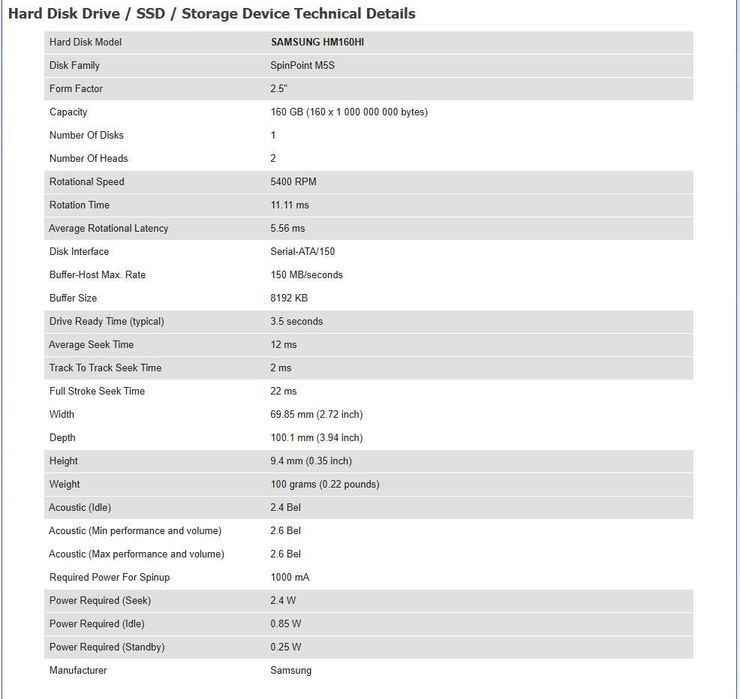 Disco Armazenamento SAMSUNG HM160HI
